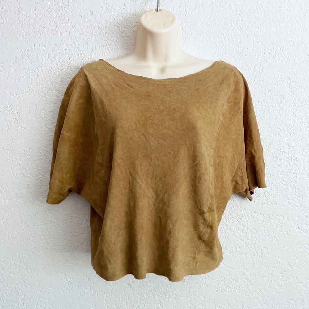 Vince. Tan Brown Suede Leather Dolman Sleeve Blouse Top XS
